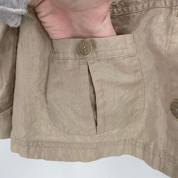 Chico's Women's Linen Cotton Blend Roll-Tab Blazer Jacket Gold Metallic Medium - Picture 5 of 8